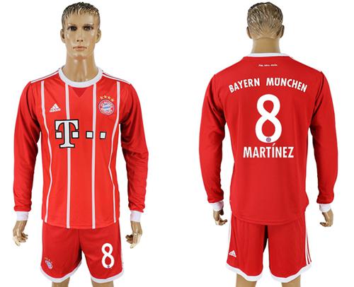 Bayern Munchen #8 Martinez Home Long Sleeves Soccer Club Jersey