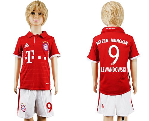 Bayern Munchen #9 Lewandowski Home Kid Soccer Club Jersey