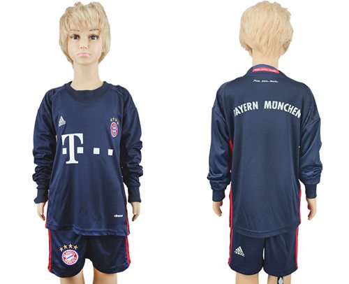 Bayern Munchen Blank Dark Blue Long Sleeves Kid Soccer Club Jersey