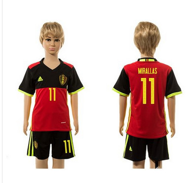 Belgium #11 Mirallas Red Home Kid Soccer Country Jersey