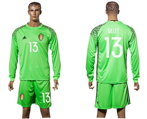Belgium #13 Gillet Green Goalkeeper Long Sleeves Soccer Country Jersey Belgium #13 Gillet Green Goalkeeper Long Sleeves Soccer Country Jersey