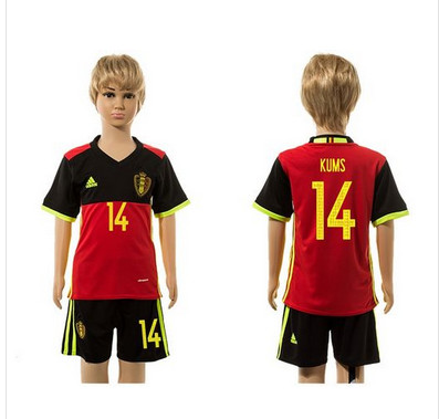 Belgium #14 Kums Red Home Kid Soccer Country Jersey