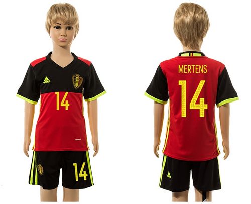 Belgium #14 Mertens Red Home Kid Soccer Country Jersey
