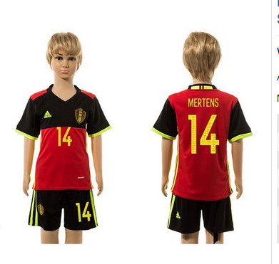 Belgium #14 Mertens Red Home Kid Soccer Country Jersey
