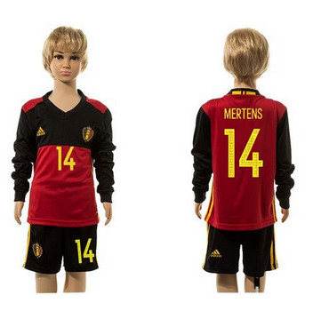 Belgium #14 Mertens Red Home Long Sleeves Kid Soccer Country Jersey