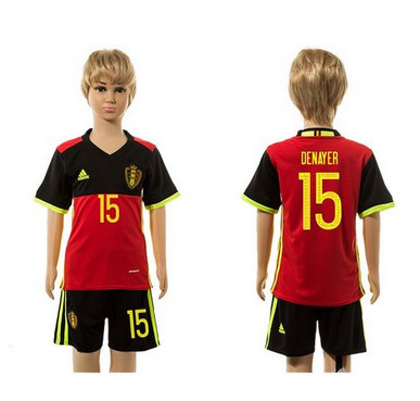 Belgium #15 Denayer Red Home Kid Soccer Country Jersey