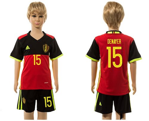 Belgium #15 Denayer Red Home Kid Soccer Country Jersey