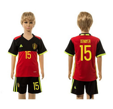 Belgium #15 Denayer Red Home Kid Soccer Country Jersey Belgium #15 Denayer Red Home Kid Soccer Country Jersey