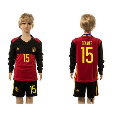 Belgium #15 Denayer Red Home Long Sleeves Kid Soccer Country Jersey