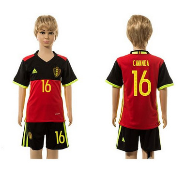 Belgium #16 Cavanda Red Home Kid Soccer Country Jersey