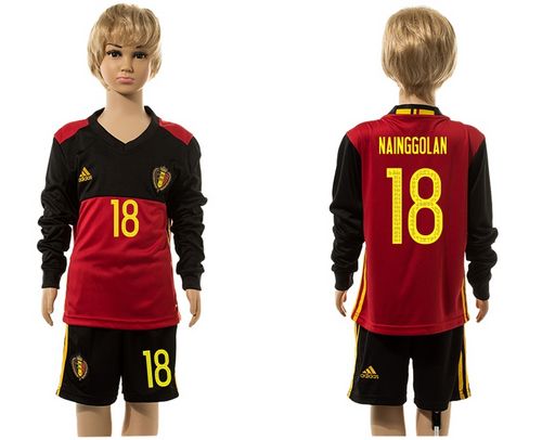 Belgium #18 Nainggolan Red Home Long Sleeves Kid Soccer Country Jersey Belgium #18 Nainggolan Red Home Long Sleeves Kid Soccer Country Jersey
