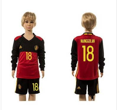 Belgium #18 Nainggolan Red Home Long Sleeves Kid Soccer Country Jersey