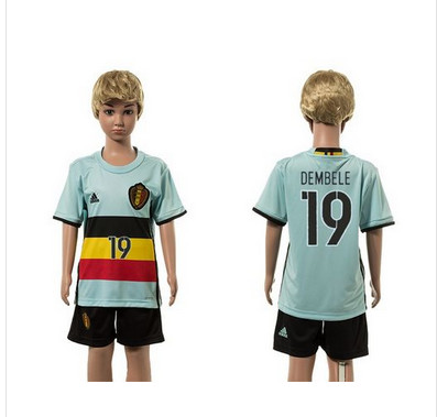 Belgium #19 Dembele Away Kid Soccer Country Jersey