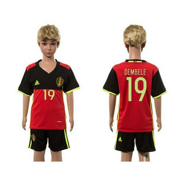 Belgium #19 Dembele Red Home Kid Soccer Country Jersey