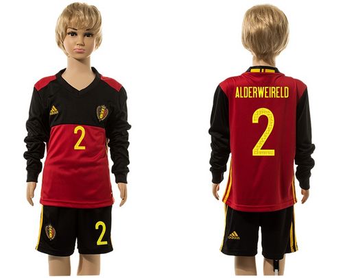 Belgium #2 Alderweireld Red Home Long Sleeves Kid Soccer Country Jersey Belgium #2 Alderweireld Red Home Long Sleeves Kid Soccer Country Jersey
