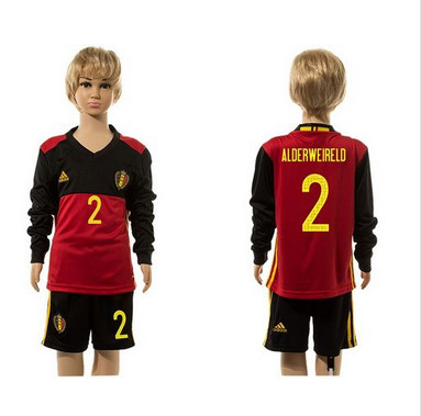Belgium #2 Alderweireld Red Home Long Sleeves Kid Soccer Country Jersey