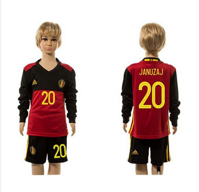 Belgium #20 Januzaj Red Home Long Sleeves Kid Soccer Country Jersey