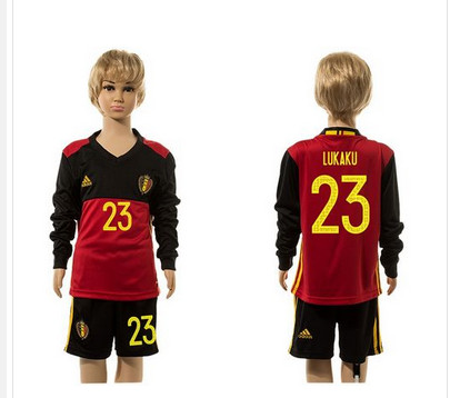 Belgium #23 Kukaku Red Home Long Sleeves Kid Soccer Country Jersey