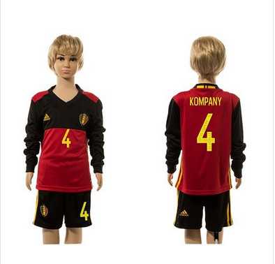 Belgium #4 Kompany Red Home Long Sleeves Kid Soccer Country Jersey
