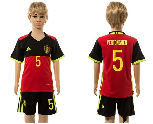 Belgium #5 Vertonghen Red Home Kid Soccer Country Jersey