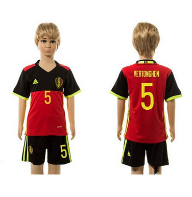 Belgium #5 Vertonghen Red Home Kid Soccer Country Jersey