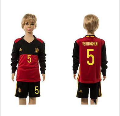 Belgium #5 Vertonghen Red Home Long Sleeves Kid Soccer Country Jersey