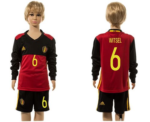 Belgium #6 Witsel Red Home Long Sleeves Kid Soccer Country Jersey Belgium #6 Witsel Red Home Long Sleeves Kid Soccer Country Jersey