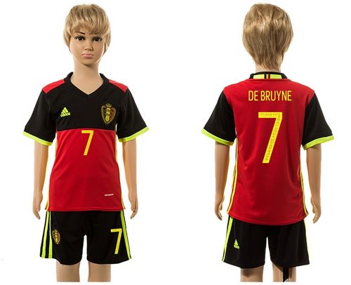 Belgium #7 De Bruyne Red Home Kid Soccer Country Jersey