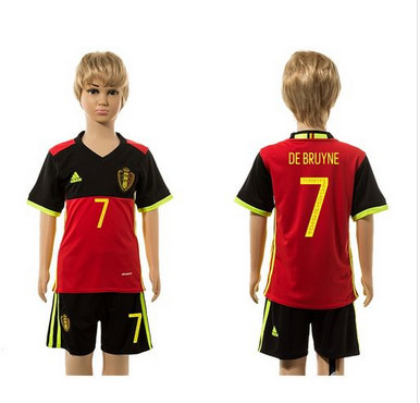 Belgium #7 De Bruyne Red Home Kid Soccer Country Jersey