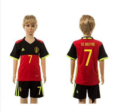 Belgium #7 De Bruyne Red Home Kid Soccer Country Jersey