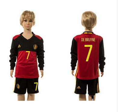 Belgium #7 De Bruyne Red Home Long Sleeves Kid Soccer Country Jersey Belgium #7 De Bruyne Red Home Long Sleeves Kid Soccer Country Jersey