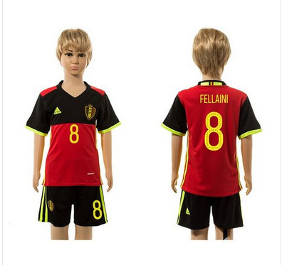 Belgium #8 Fellaini Red Home Kid Soccer Country Jersey