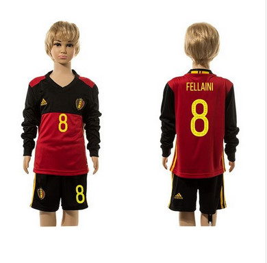 Belgium #8 Fellaini Red Home Long Sleeves Kid Soccer Country Jersey