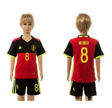 Belgium #8 Meunier Red Home Kid Soccer Country Jersey