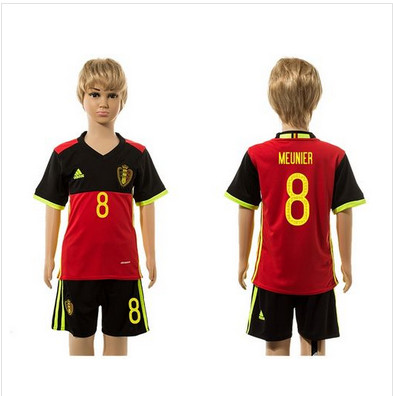 Belgium #8 Meunier Red Home Kid Soccer Country Jersey