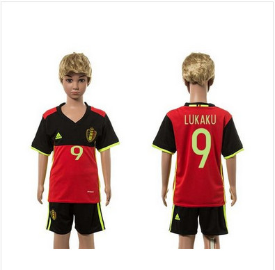 Belgium #9 Lukaku Red Home Kid Soccer Country Jersey