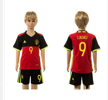Belgium #9 Lukaku Red Home Kid Soccer Country Jersey