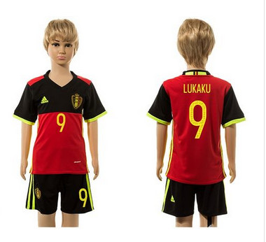 Belgium #9 Lukaku Red Home Kid Soccer Country Jersey