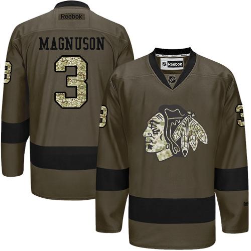 Blackhawks #3 Keith Magnuson Green Salute to Service Stitched NHL Jersey
