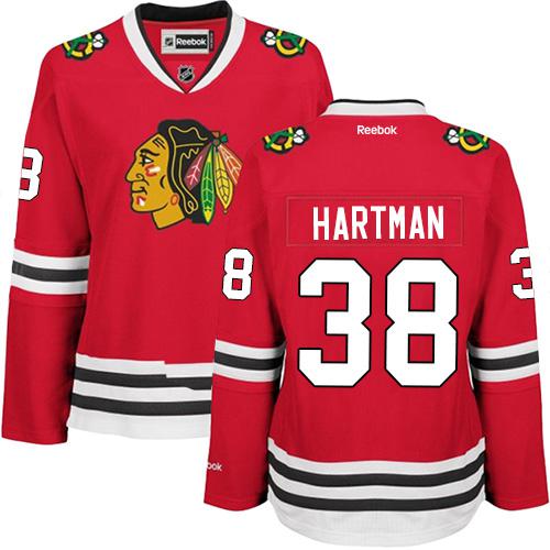 Blackhawks #38 Ryan Hartman Red Home Women's Stitched NHL Jersey