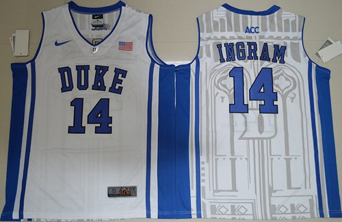 Blue Devils #14 Brandon Ingram White Basketball Elite V Neck Customized Stitched NCAA Jersey