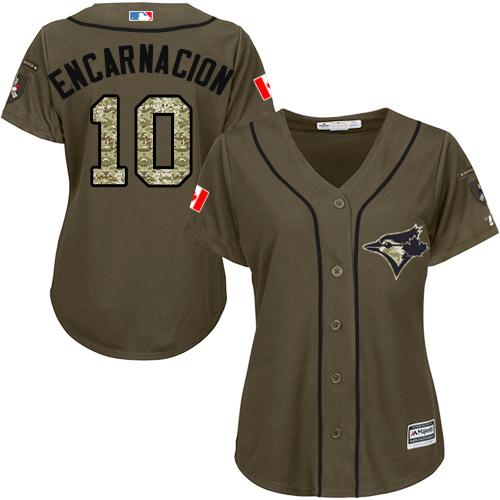 Blue Jays #10 Edwin Encarnacion Green Salute to Service Women's Stitched MLB Jersey Blue Jays #10 Edwin Encarnacion Green Salute to Service Women's Stitched MLB Jersey