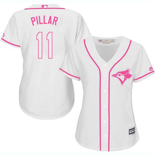 Blue Jays #11 Kevin Pillar White Pink Fashion Women's Stitched MLB Jersey