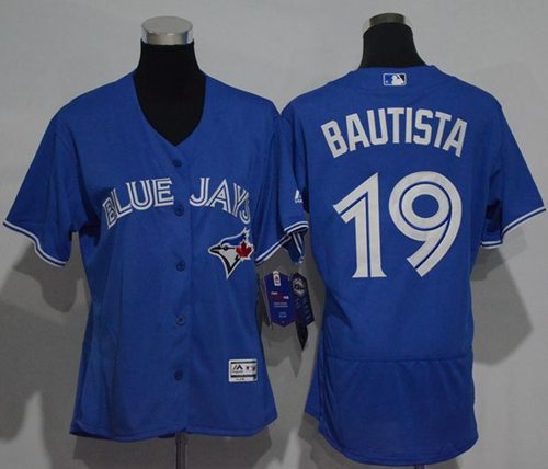 Blue Jays #19 Jose Bautista Blue Flexbase Authentic Women's Stitched MLB Jersey Blue Jays #19 Jose Bautista Blue Flexbase Authentic Women's Stitched MLB Jersey