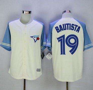 Blue Jays #19 Jose Bautista CreamBlue Exclusive New Cool Base Stitched MLB Jersey