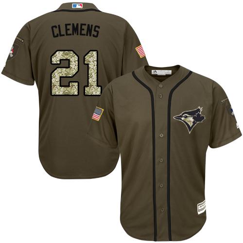 Blue Jays #21 Roger Clemens Green Salute to Service Stitched MLB-8891
