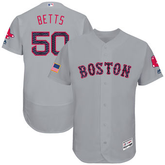 Boston Red Sox Mookie Betts Majestic 2017 Stars & Stripes Authentic Collection FlexBase Player Jersey - Gray