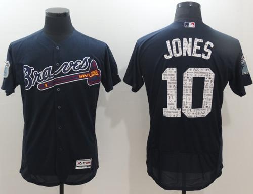 Braves #10 Chipper Jones Navy Blue 2017 Spring Training Authentic FlexBase Stitched MLB Jersey