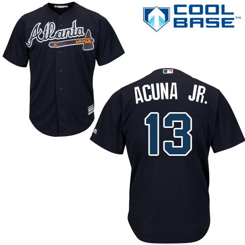 Braves #13 Ronald Acuna Jr. Blue New Cool Base Stitched Baseball Jersey Braves #13 Ronald Acuna Jr. Blue New Cool Base Stitched Baseball Jersey