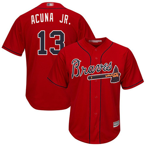 Braves #13 Ronald Acuna Jr. Red New Cool Base Stitched Baseball Jersey Braves #13 Ronald Acuna Jr. Red New Cool Base Stitched Baseball Jersey